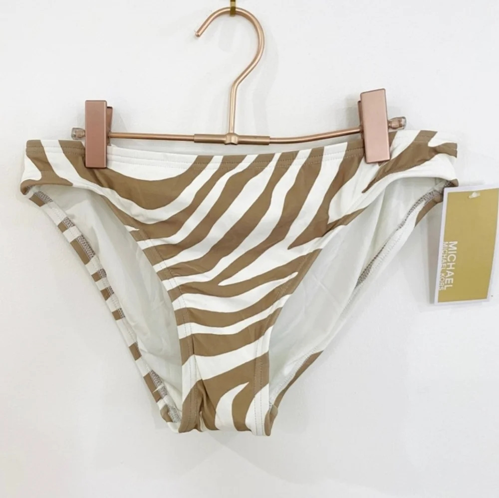 Michael Kors Women's White Sand Tan Animal Print Bikini Swim Bottom Size Xsmall
